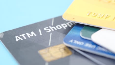 close-up of multiple credit/atm cards