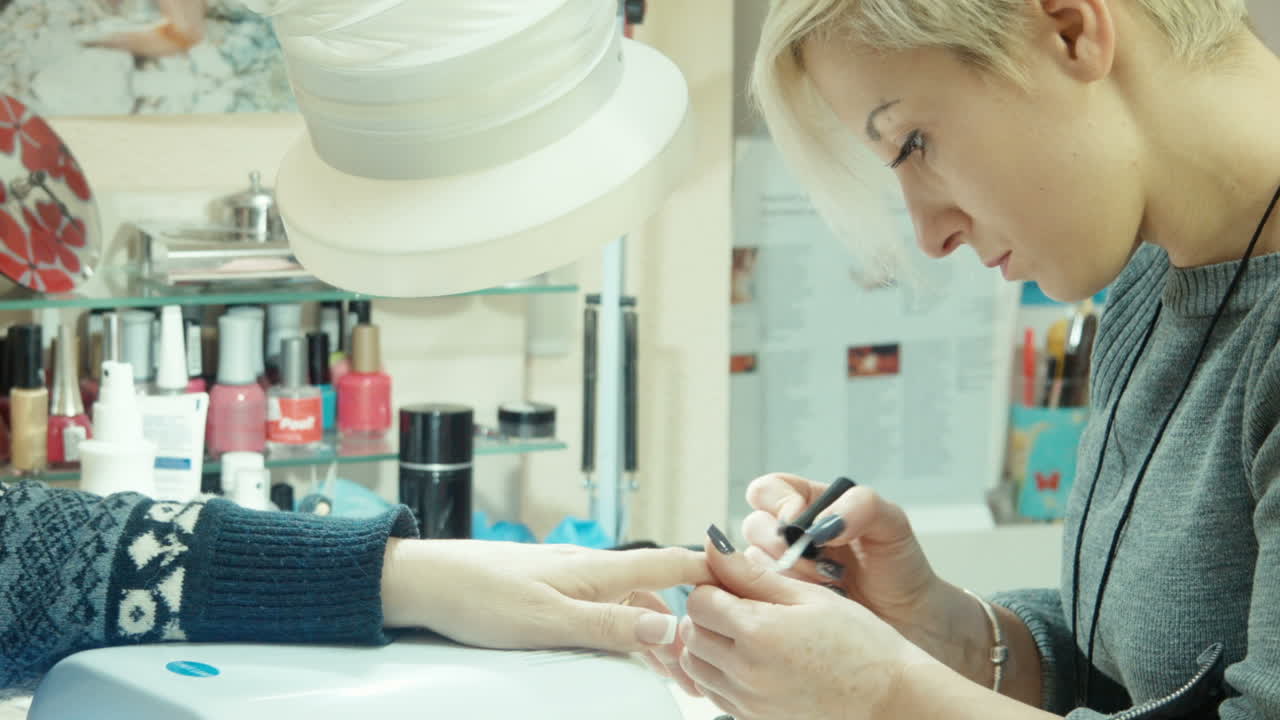 Stylish Attractive Female Making, Manicure (Stock Footage)