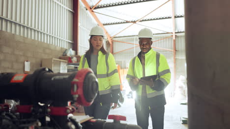 collaboration, tablet and construction worker team