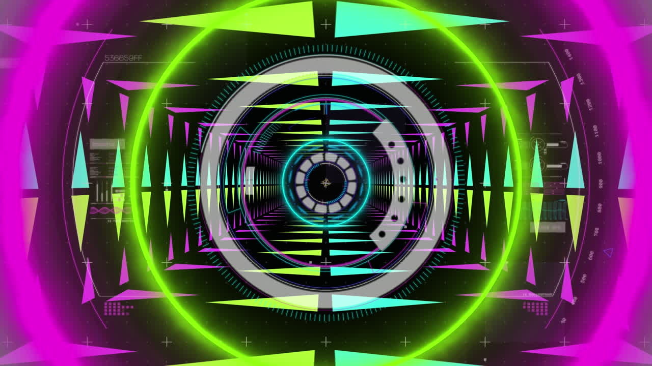 Animation of scope scanning over neon tunnel of data transfer