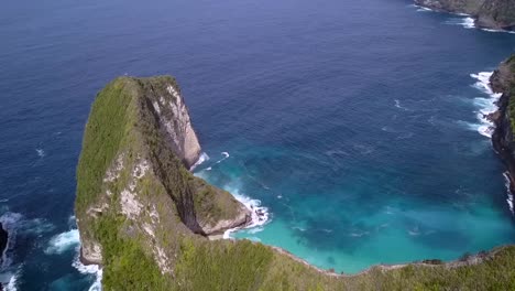 stunning aerial view flight panorama curve flight very hig movie drone shot kelingking beach at nusa penida bali indonesia is like jurassic park