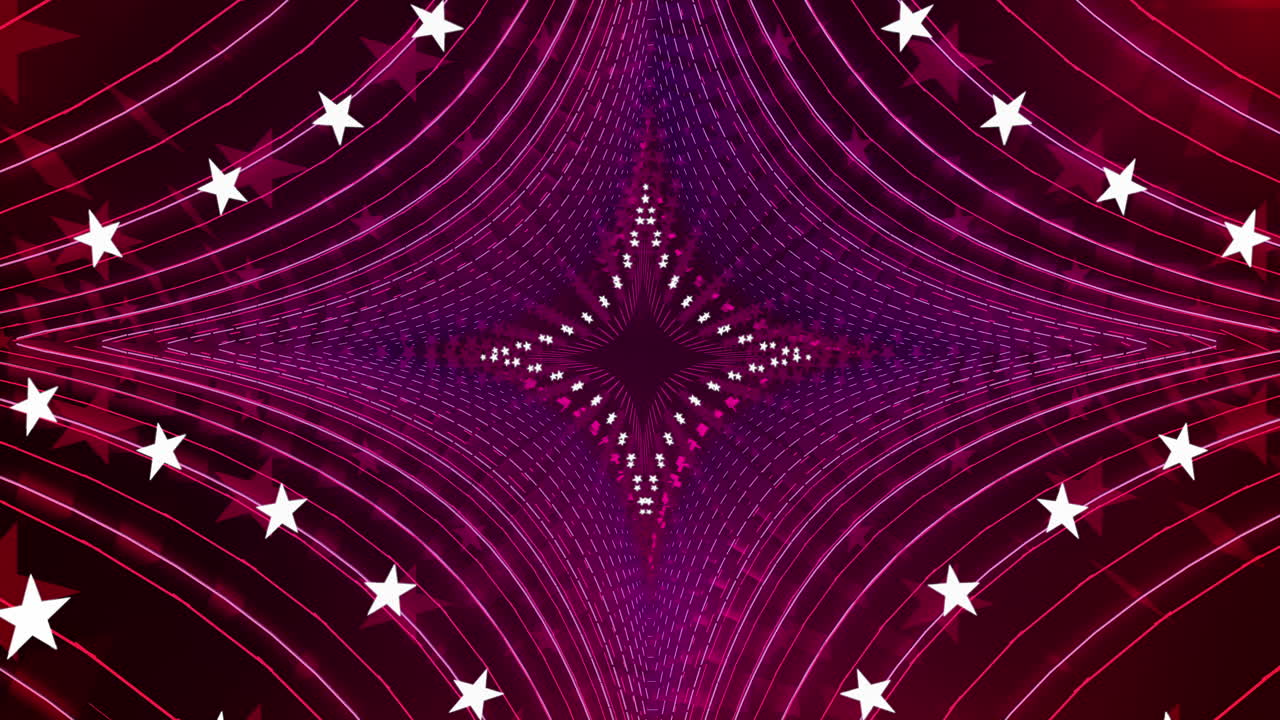 Sfondo animato astratto a forma di rosa in loop, in stile tunnel stellare futuristico, per scenografie, videomapping, video musicali, programmi TV, presentazioni, editor e VJ per schermi LED o sfilate di moda
