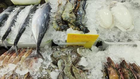 exhibición de mariscos frescos en un mercado