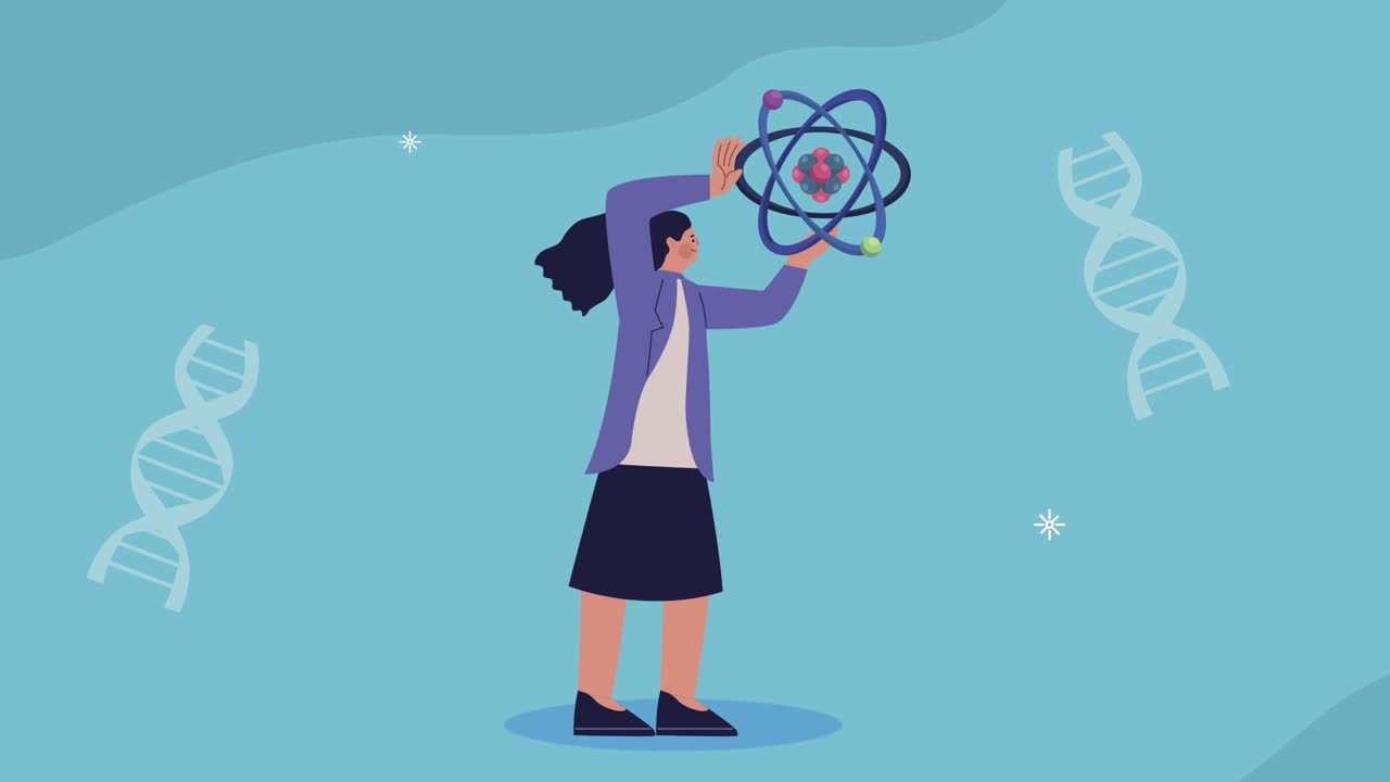scientist woman lifting atom molecule