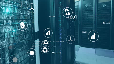 animation of digital icons and data processing over computer servers