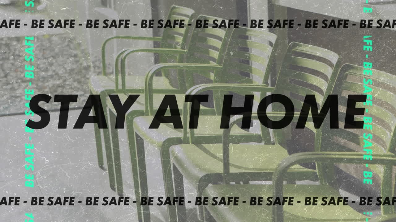 단어의 애니메이션 집에 머물고 배경에 테라스가 안전합니다