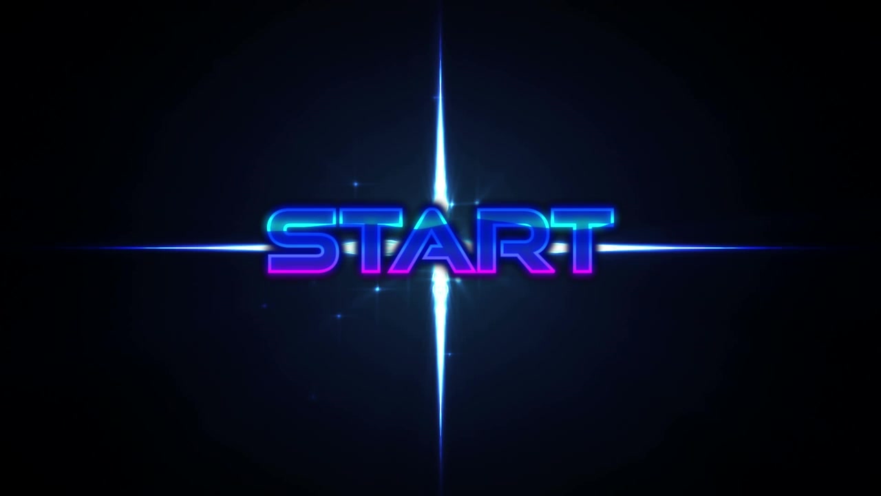 Animation of start text over light trails on black background
