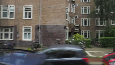 rainy day view of a dutch city street