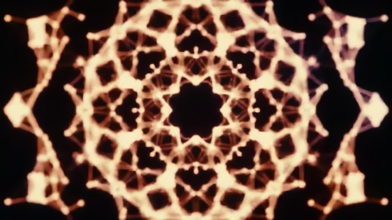 Dynamic light formations unfold in a captivating display, showcasing intricate geometric patterns and vibrant colors.