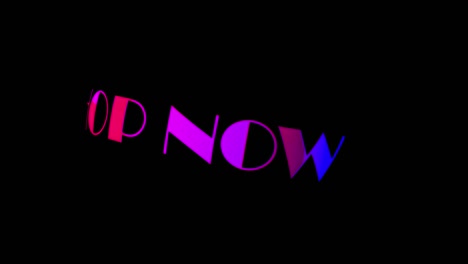 4k colorida tienda de palabras ahora título ilustración 3d de la tienda de palabras aislada ahora ciclo de rotación concepto de animación aislar usando prores de canal alfa quicktime 4444. elemento de efecto de introducción promocional de ventas.