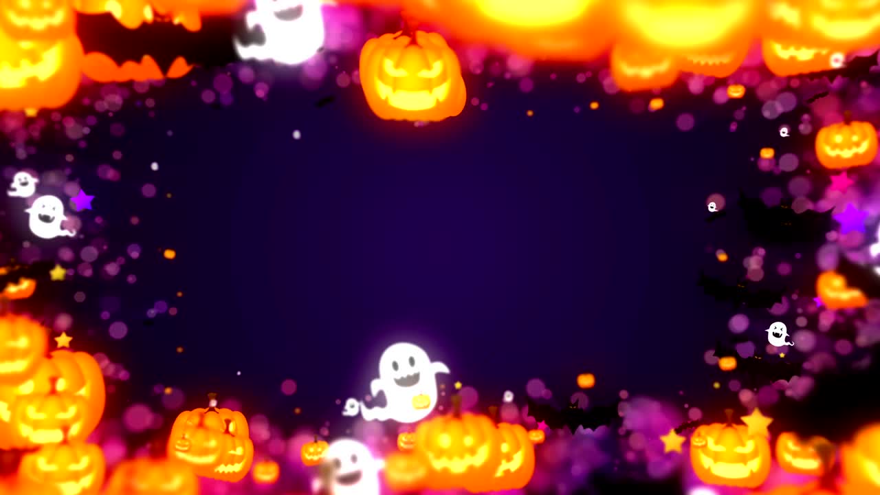 ハロウィンのかわいいパーティー、紫色の背景、ループ