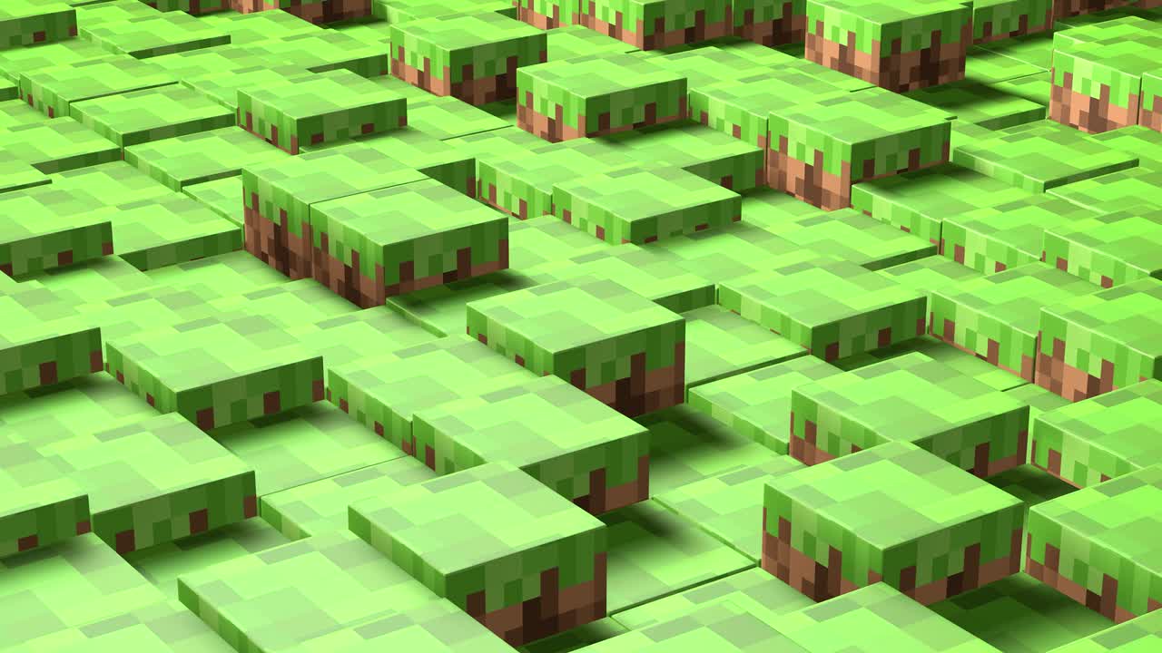 3D Abstract cubes loop. Video game isometric geometric mosaic waves pattern. Construction of hills landscape using brown and green grass blocks. 4K animation