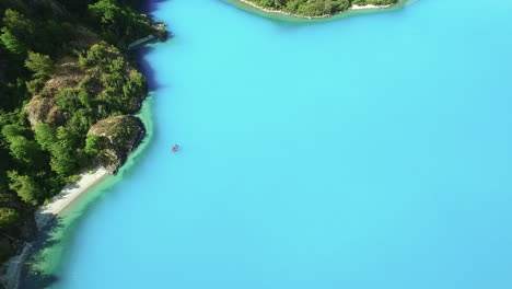 aerial - general carrera lake's turquoise waters, chile, wide shot top down