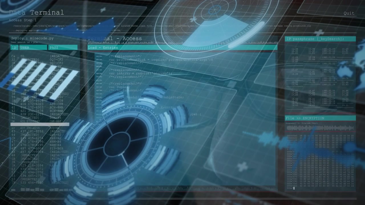 HUD projecting over grid on boot, showing faint tech user face while dial rotating, chart updating