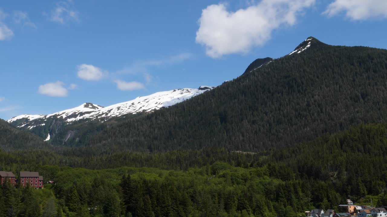 Snow capped mountains surrounding Ketchikan, Alaska