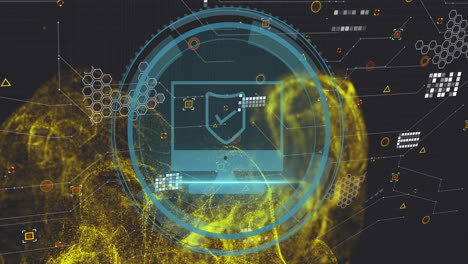 cybersecurity shield and data protection animation over digital network background