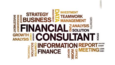 4k financial consultant animated tag word cloud,text animation seamless loop.