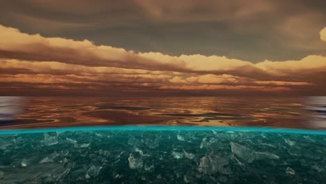 vista dividida sobre y bajo el agua en el mar del caribe con nubes