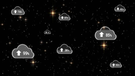 animación de iconos de nubes y nieve cayendo en navidad