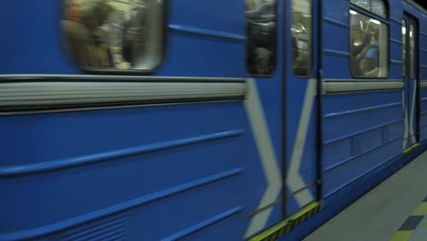 blue subway train