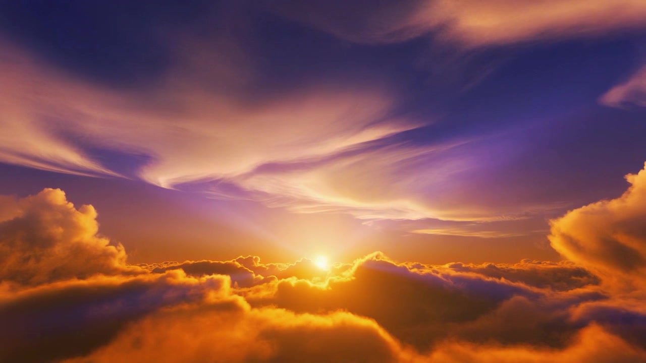 Aerial View of Golden Sunset Above Clouds