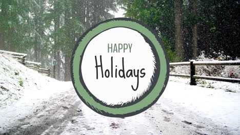 happy holiday sign against snowfall on the bridge 4k