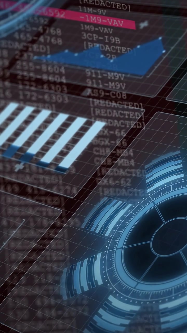 Vertical video: Future dash taking data pulse HUD pulsing charts shifting red bar highlighting row