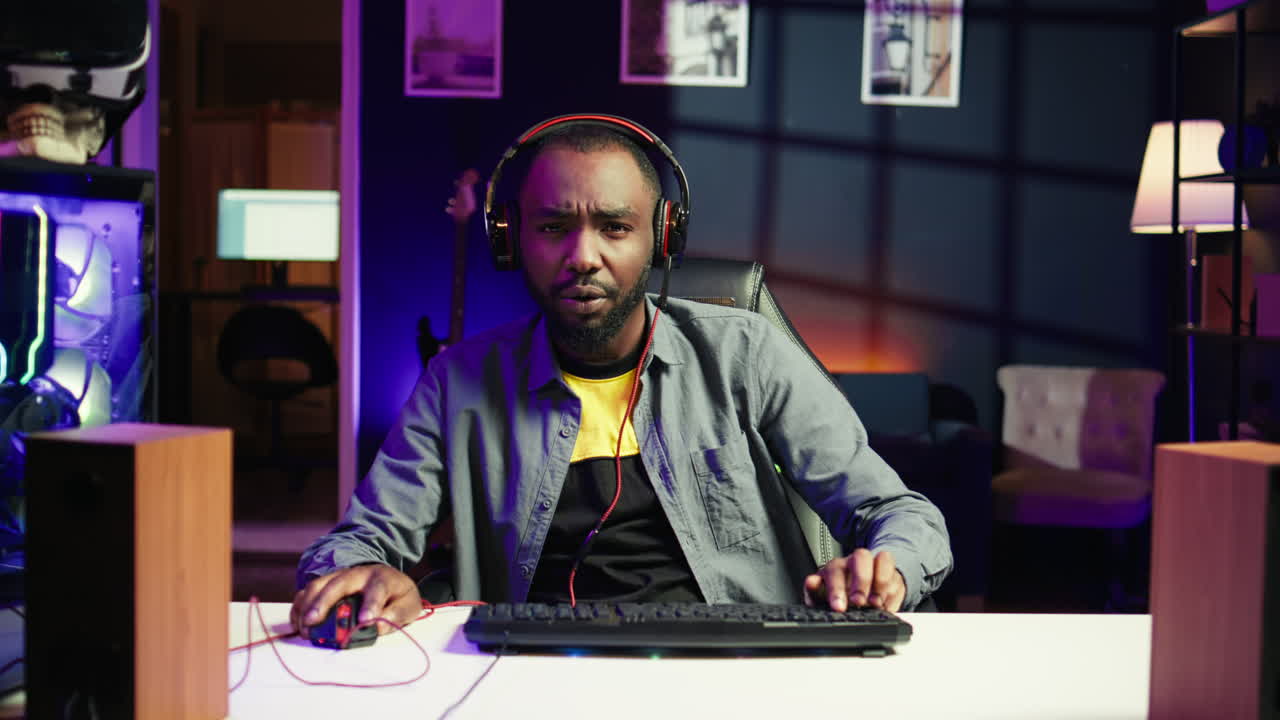 Gamer taking part in Esport team of gamers, competing in game, chatting online