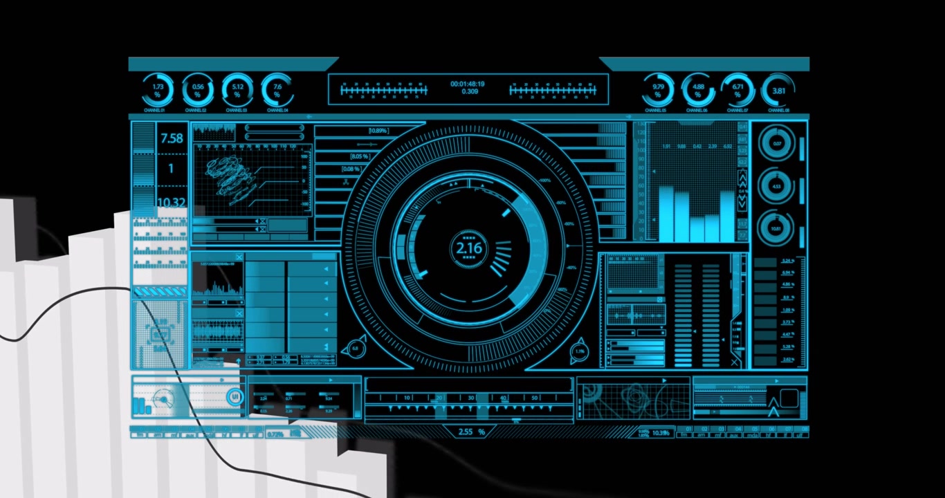 Animation of scope scanning and data processing on screen