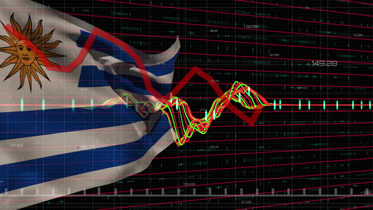 블랙 배경에 우루과이의  ⁇ 발 위에 데이터 처리 및 그래프의 애니메이션