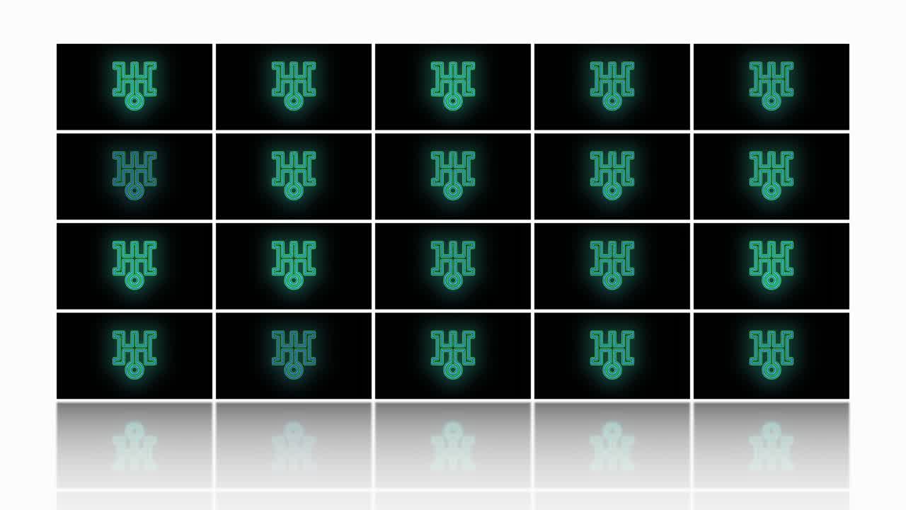 펄싱 네온 그린 라이트 7 일본 기호 패턴
