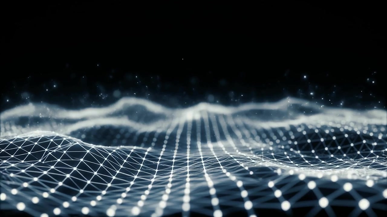 Dynamic Abstract Digital Network Wave with Glowing Particles