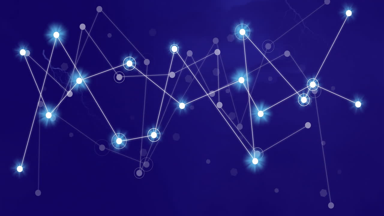 Animation of network of connections with light spots over clouds