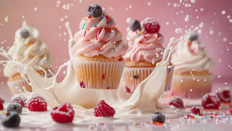 delicious cupcakes with milk splash