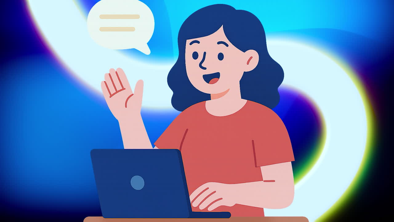 Woman on a laptop with speech bubble