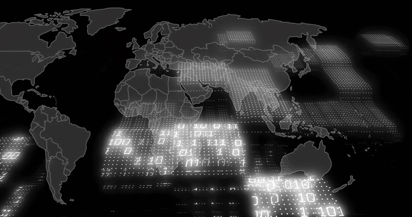 On load translucent map shifting right while dotted panels sliding and visualizing global data flow