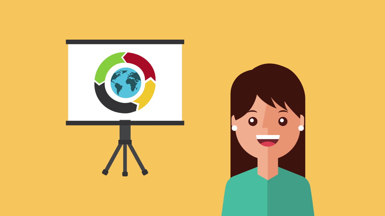 카드보드 에 있는 통계 를 가진 여자