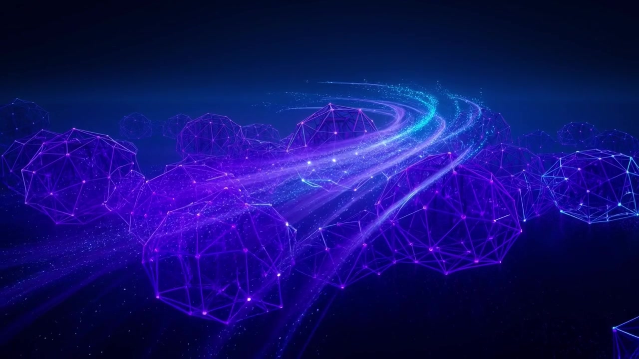 Sfere di rete digitale astratte con particelle di luce fluenti