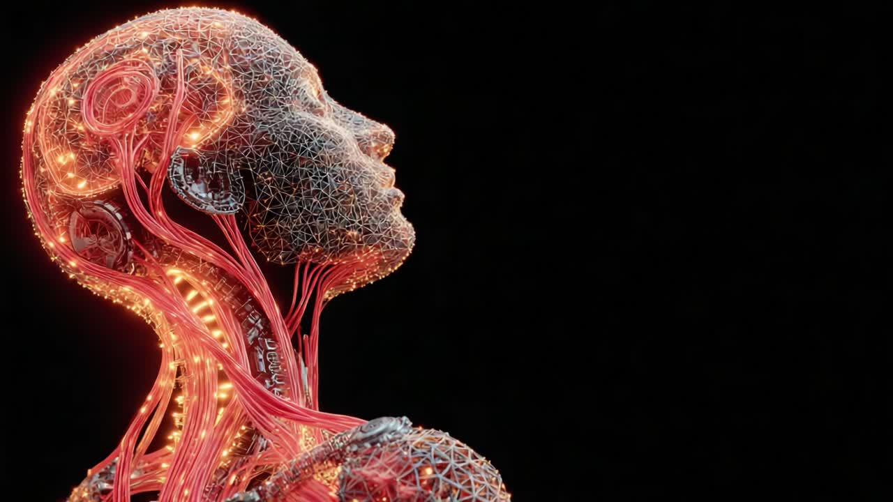 A Glowing Representation of Human Anatomy Illuminated by Intricate Light and Fiber Structures, Capturing the Essence of Life and Complexity in Form