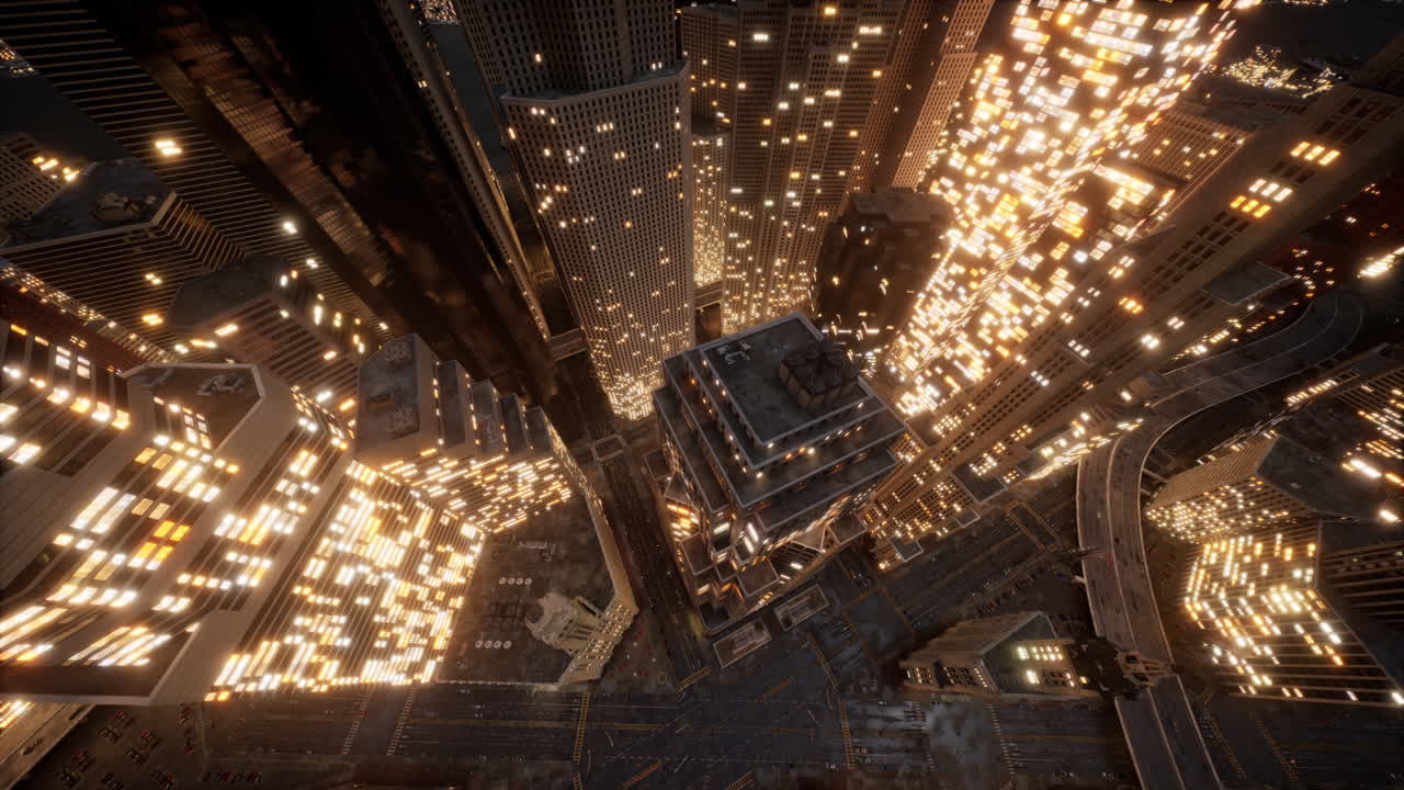 빛나는 고층 건물 들 의 공중 전망