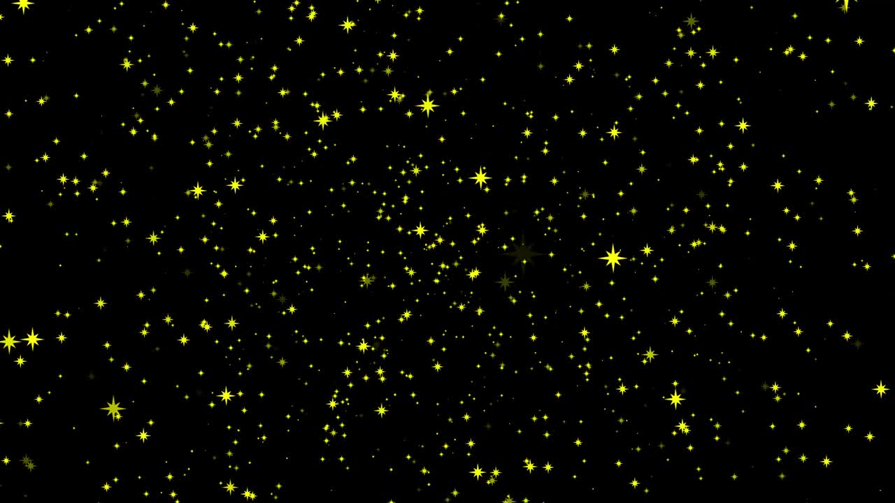 블랙 스크린 배경 애니메이션에 빛나는 별의 효과, 축제 또는 휴일 장식, 크리스마스 노란색 별 빛, 4k 애니메이션, 크로마 키, 원활한 루프