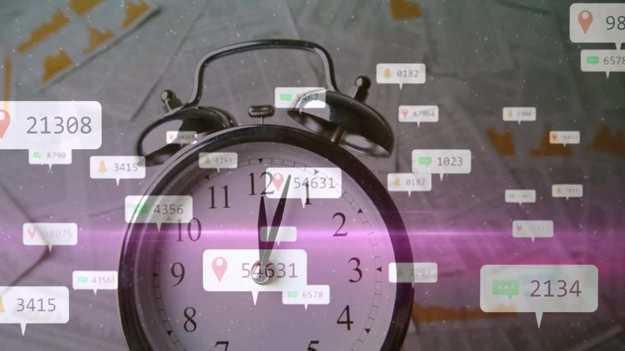 Black twin-bell clock ringing alerts appearing and spreading view zooming out showing overload