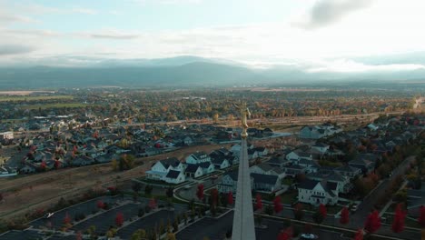 awesome establishing reveal shot of lds mormon oquirrh mountain temple at south jordan utah