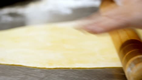 male baker rolling dough in bakery shop 4k