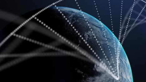 animation of dna strand and network of connections over globe