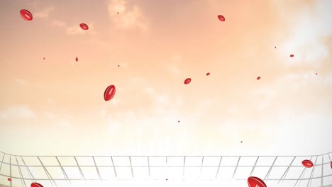 animation of red rugby balls with tonga text at stadium