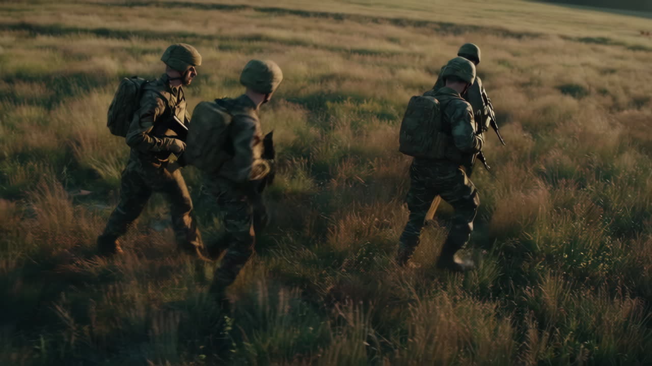 Military Training Exercise in Open Field