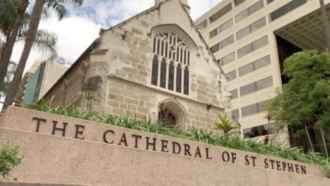 Cathedral-of-St-Stephen,-low-angle-shot,-Brisbane-Qld