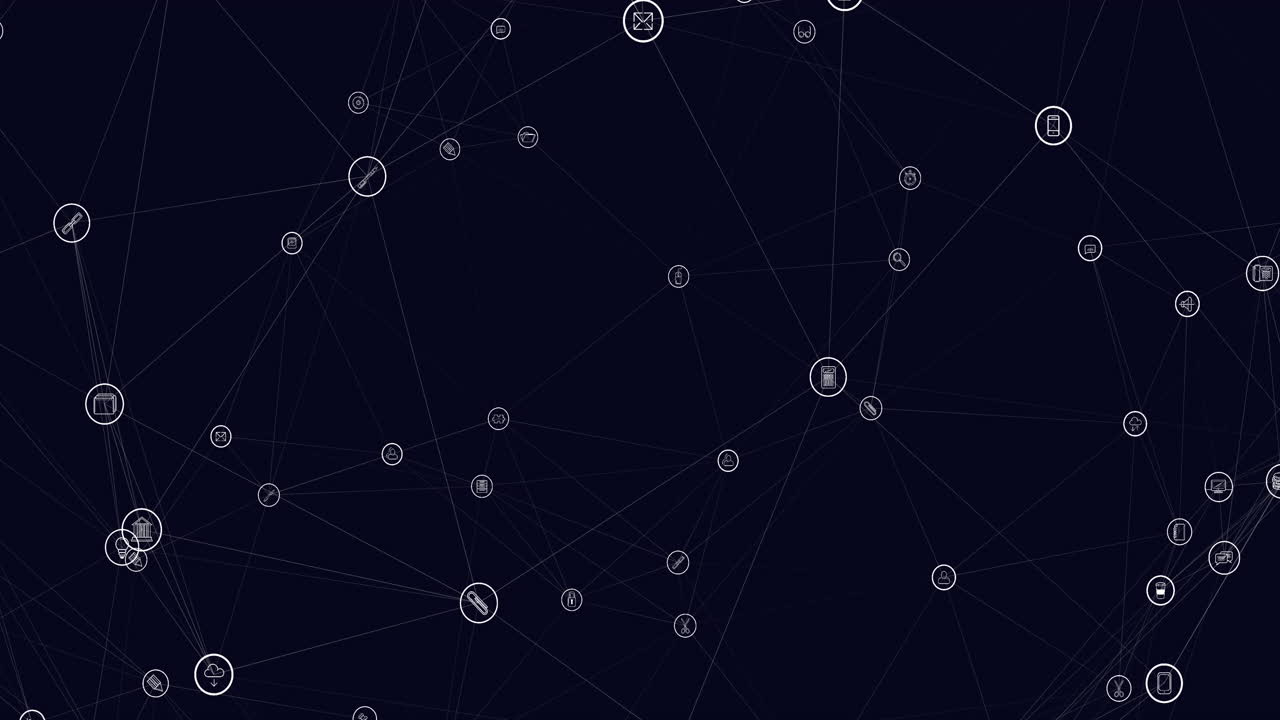 Animation of network of connections with digital icons