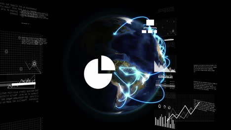 Animación-Del-Procesamiento-De-Datos-Digitales-Sobre-El-Globo-Sobre-Fondo-Negro